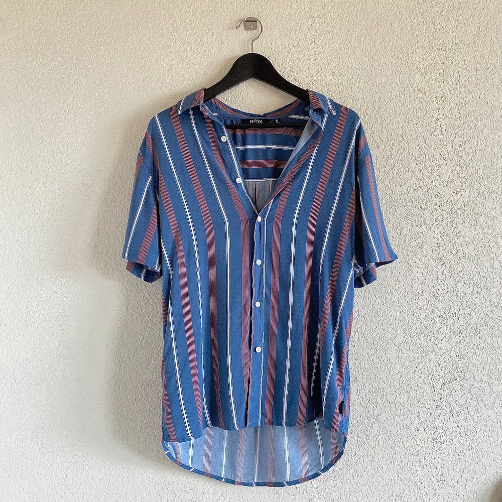 BKE Striped Blue Beach Button Down